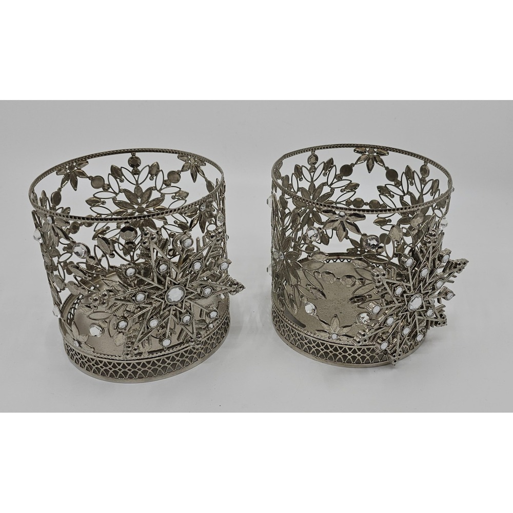 Bath & Body Works Silver Snowflake Crystal 3-Wick Candle Holder Set of 2